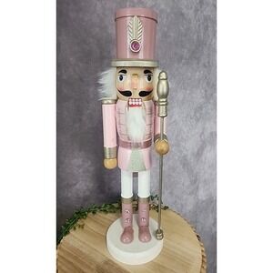 Pink White Guard Soldier Nutcracker Glitter Wooden‎ 14" Christmas Rose Gold NEW